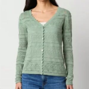 Frye Sage Green Lace Cardigan Sweater